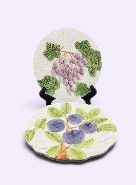 Shafford "Fruit Du Jour" 8" Ceramic Plates Grapes and Plums Set of Two 1987